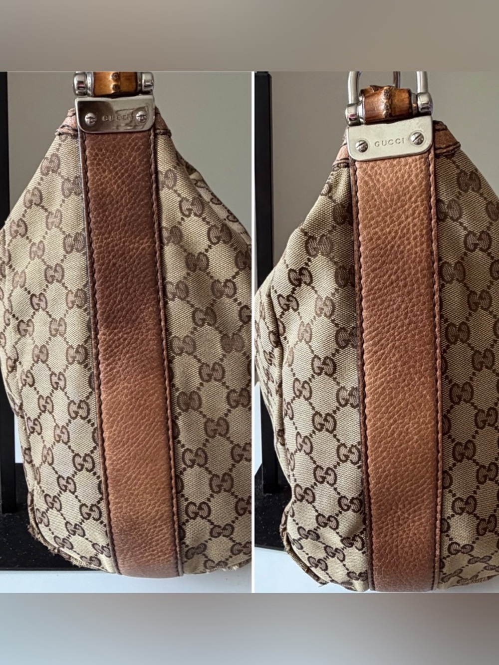 Gucci GG Canvas Bamboo Hobo Bag Brown Leather Braided Strap - Picture 4 of 12